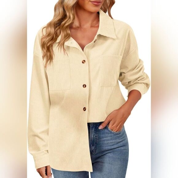 Uniqlo Tops - Women's Cream Corduroy Button-Up Shirt Shacket Size Small NWT